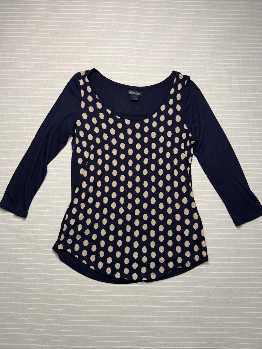 Lucky Brand Navy Polka Dot 3/4 Sleeve Top – Size Small 🤍